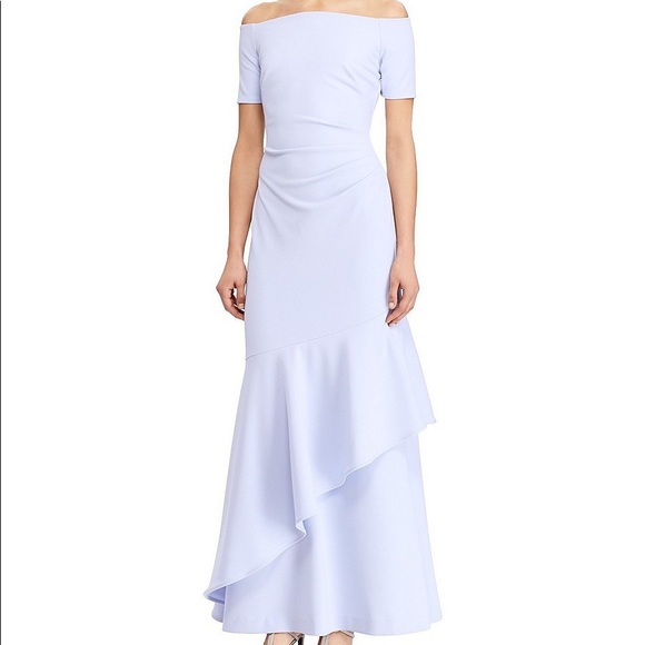 Ralph Lauren Woman Off-Shoulder Crepe Lilac Dress - Picture 3 of 3